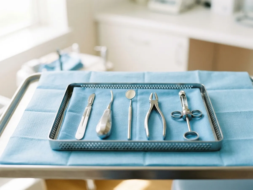 Strumenti per la chirurgia orale su telo sterile